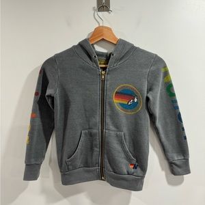 Aviator Nation Gray Kids Zip Hoodie with Rainbow Logo